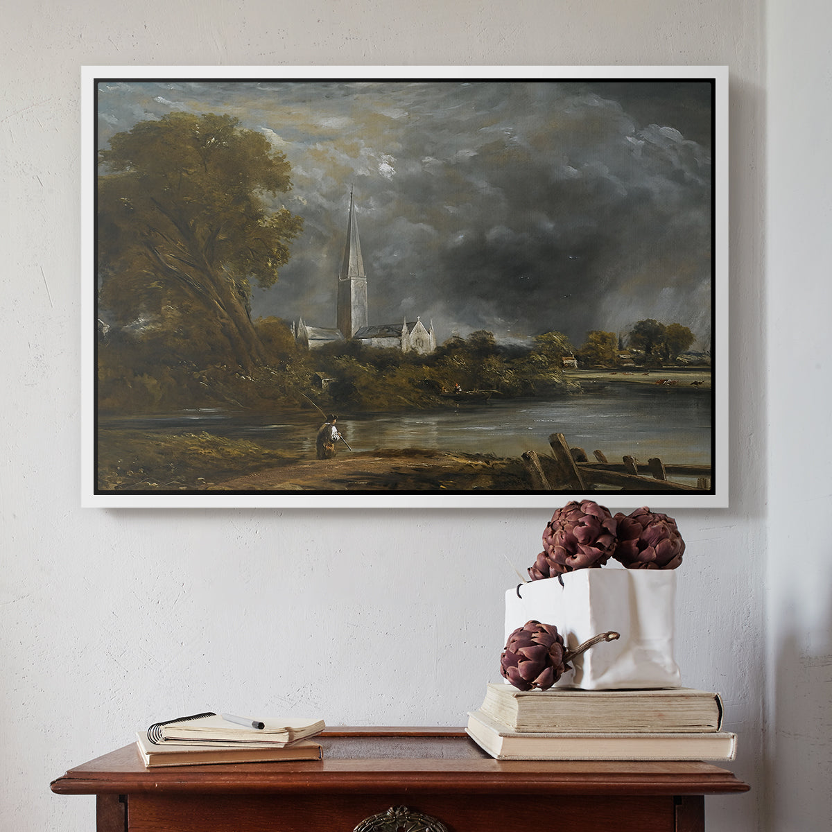 Salisbury Cathedral from the Meadows, c. 1831 - Floater Framed Canvas Print