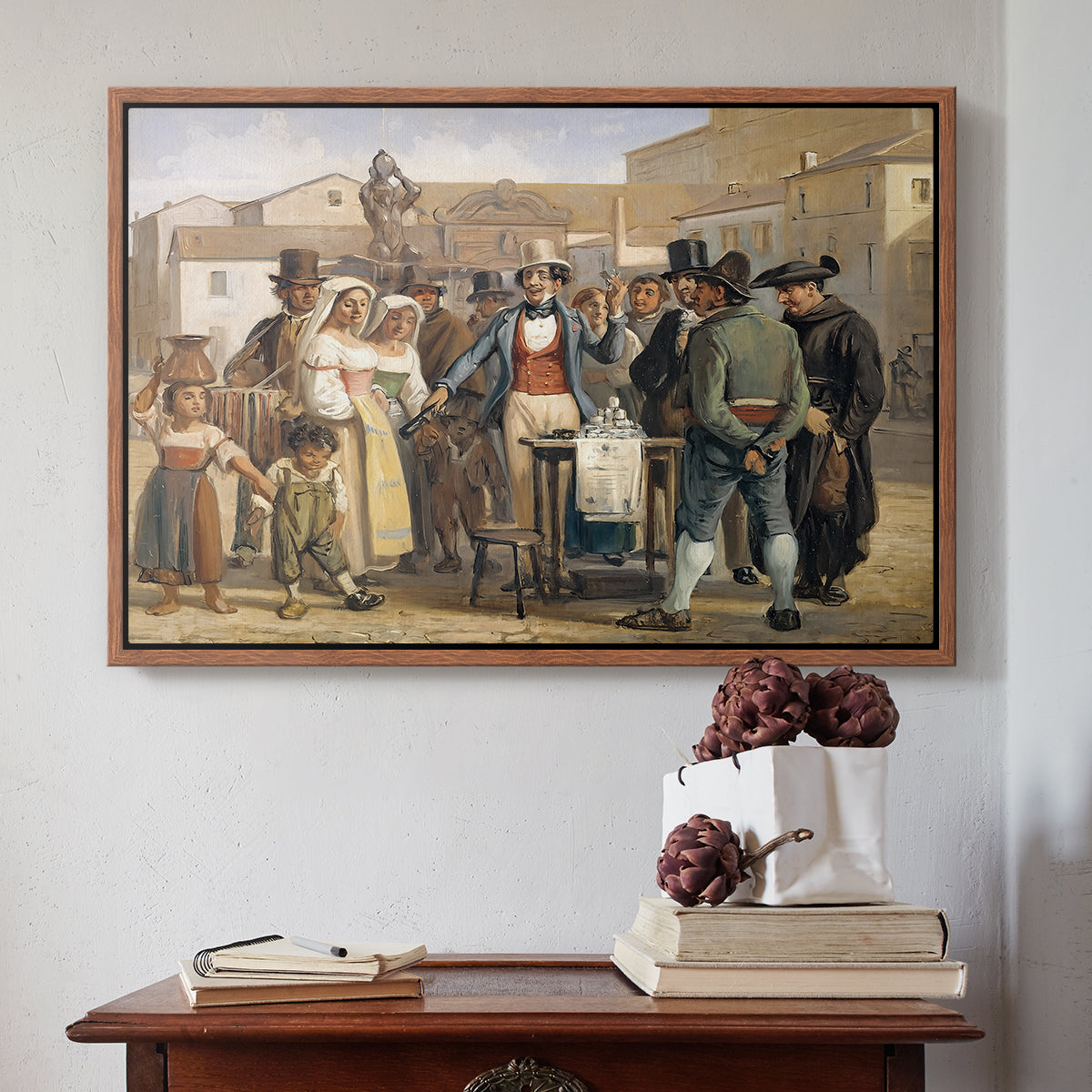 A Charlatan Selling Blacking in the Piazza Barberini in Rome, c. 1840-1849 - Floater Framed Canvas Print