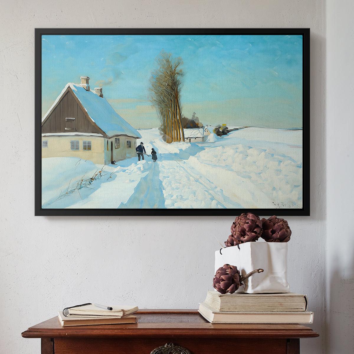 Shoveling Snow on a Beautiful Winter Day, c. 1898 - Floater Framed Canvas Print