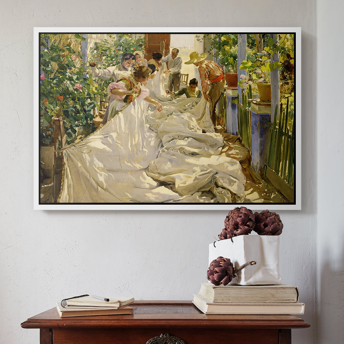 Sewing the Sail, 1896 - Floater Framed Canvas Print