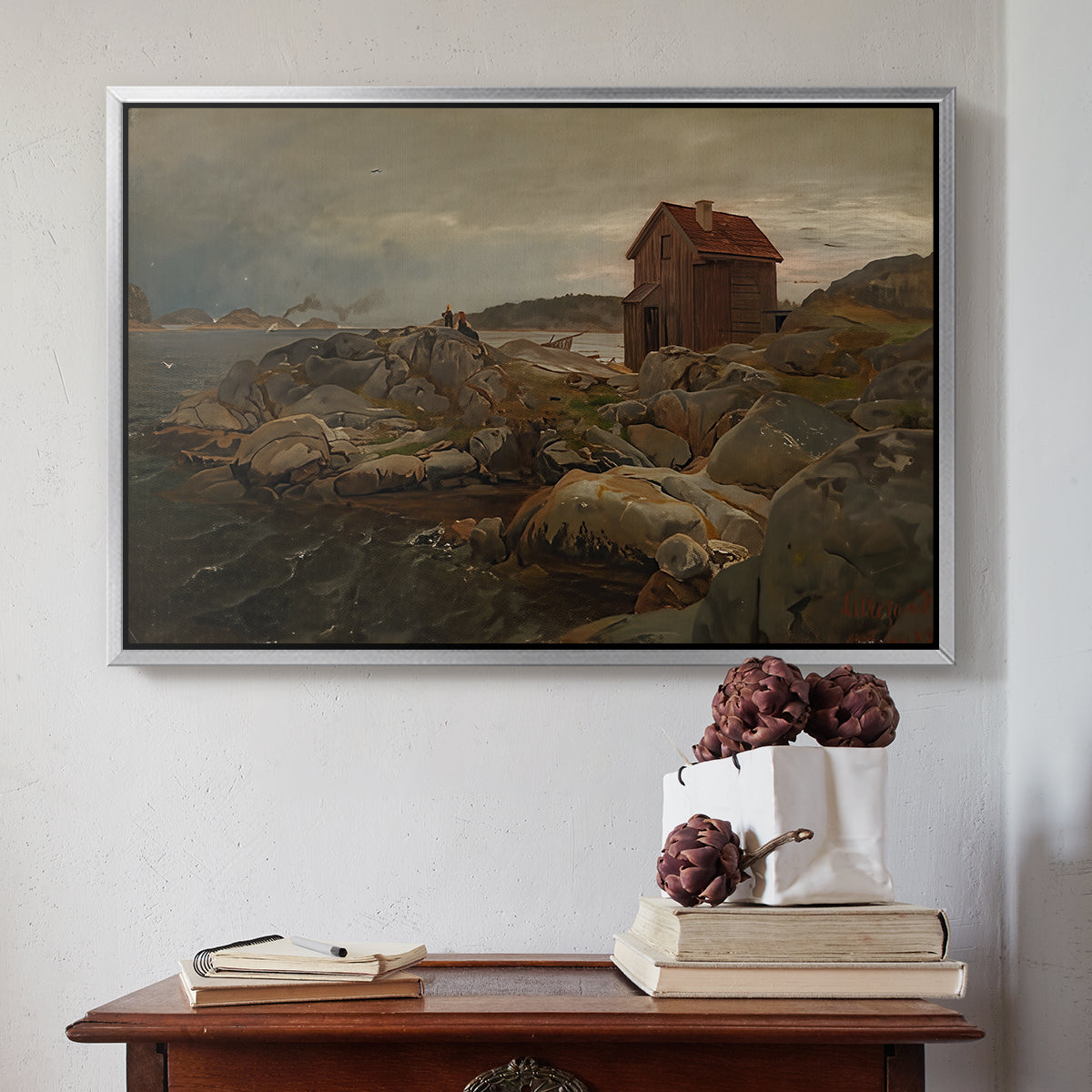 A Fisherman's Home, Lillesand, 1858 - Floater Framed Canvas Print