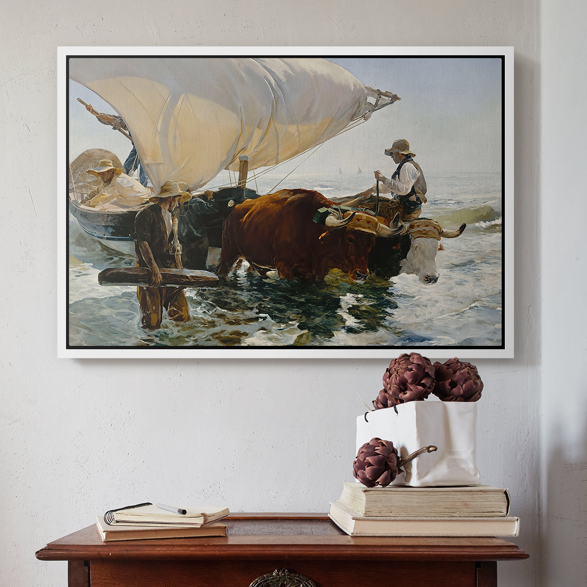 The Return from Fishing: Hauling the Boat, 1894 - Floater Framed Canvas Print