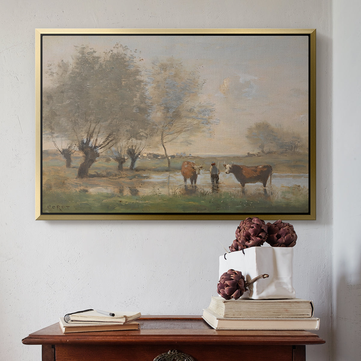 Cows in a Marshy Landscape, c. 1873-1874 - Floater Framed Canvas Print
