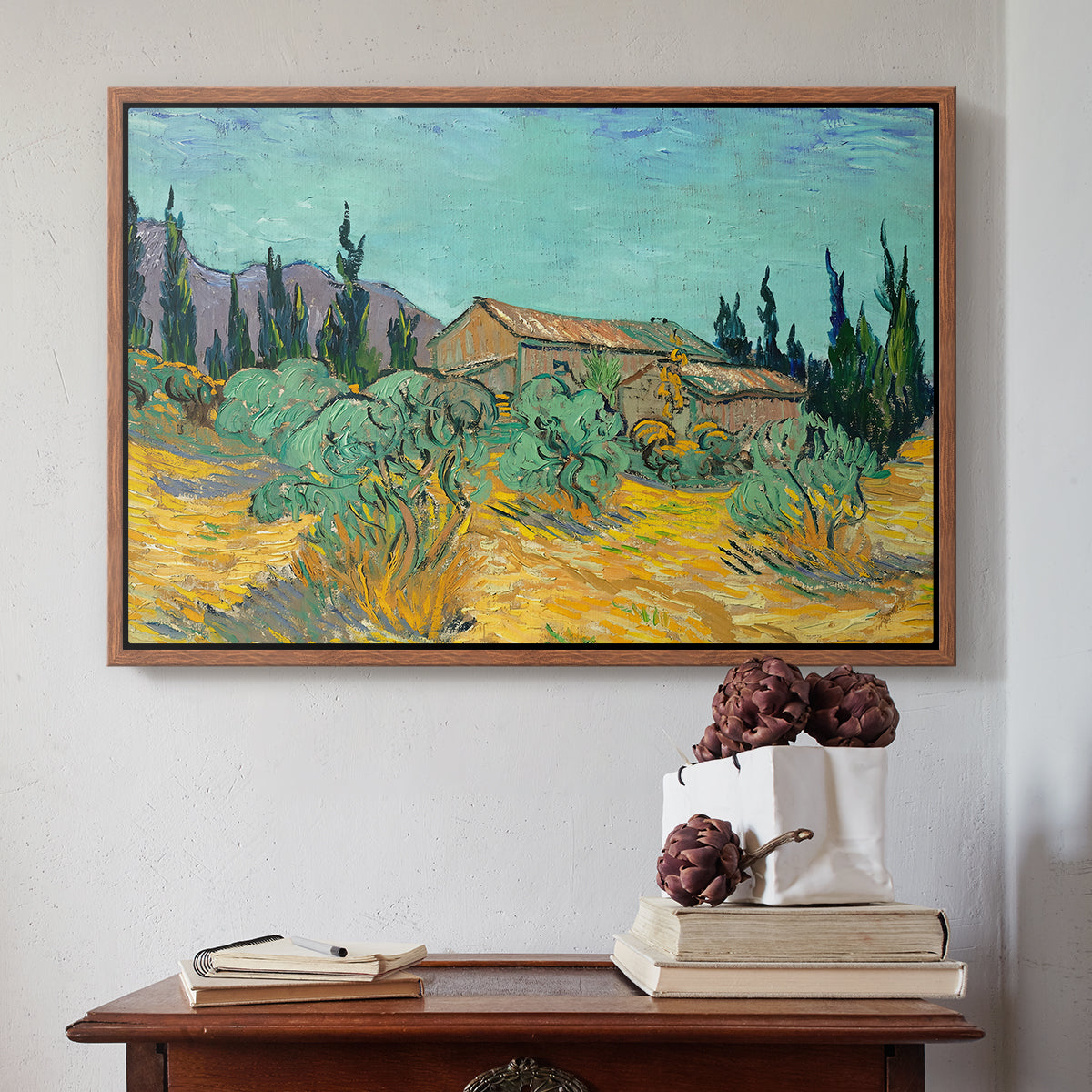 Wooden Sheds Among the Olive Trees and Cypresses, 1889 - Floater Framed Canvas Print
