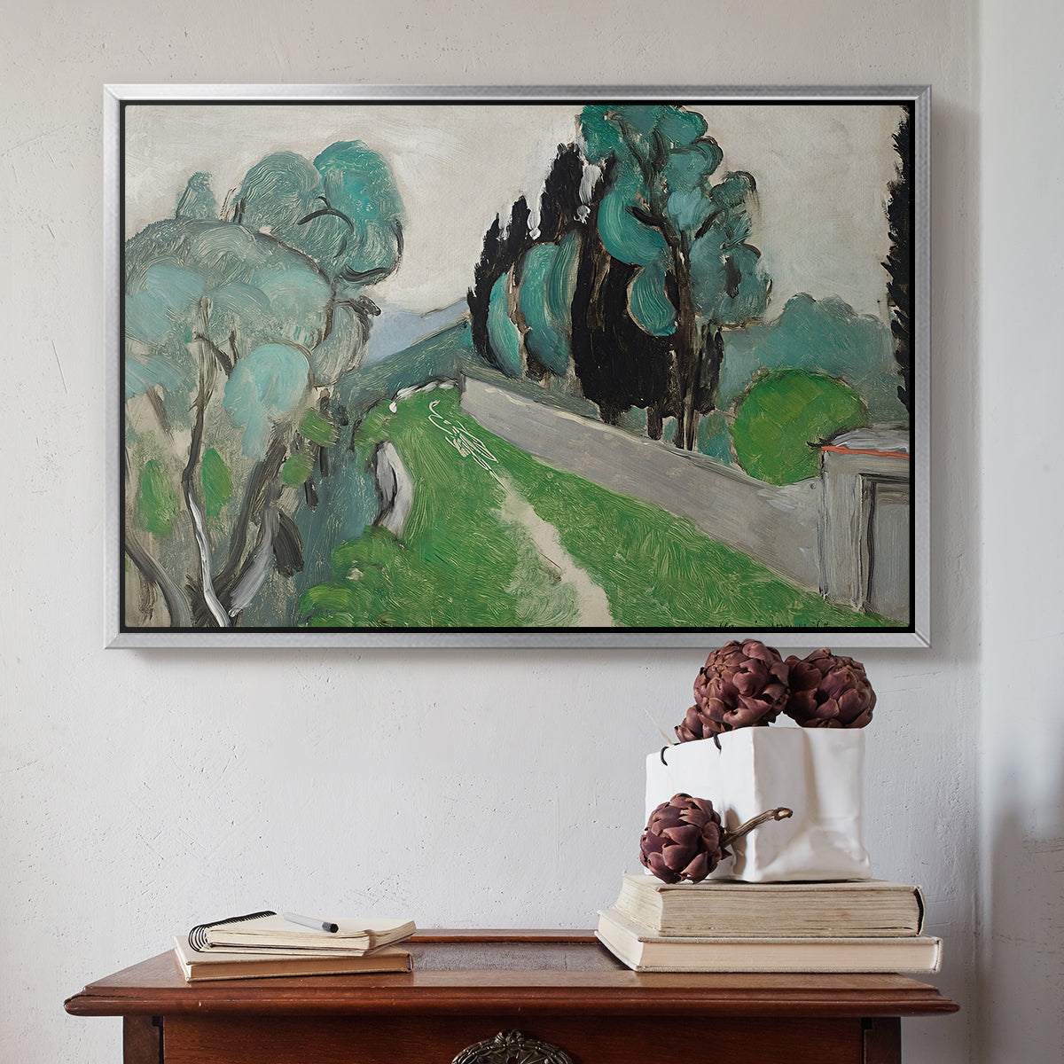 Landscape with Cypresses and Olive Trees near Nice, c. 1918 - Floater Framed Canvas Print