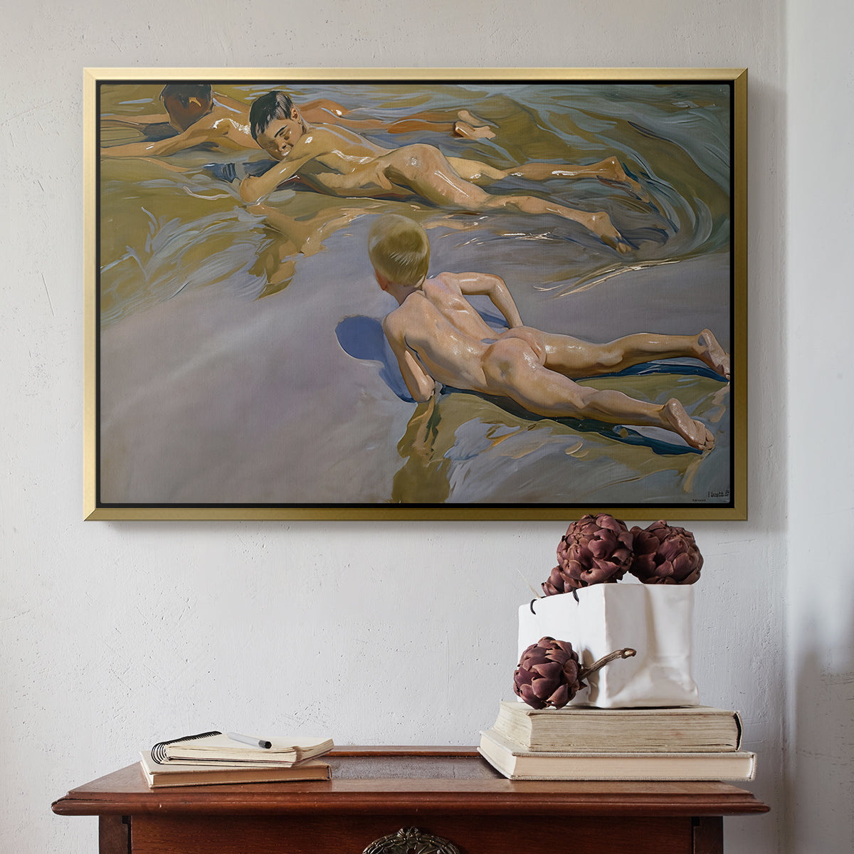 Boys on the Beach, 1910 - Floater Framed Canvas Print
