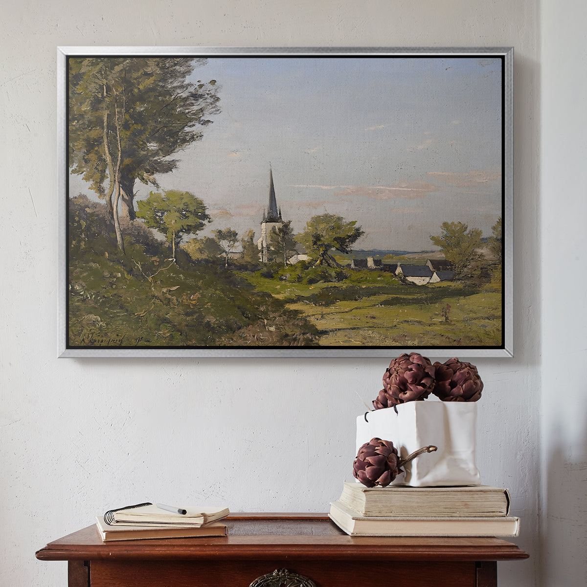 Village Landscape with Church, 1891 - Floater Framed Canvas Print