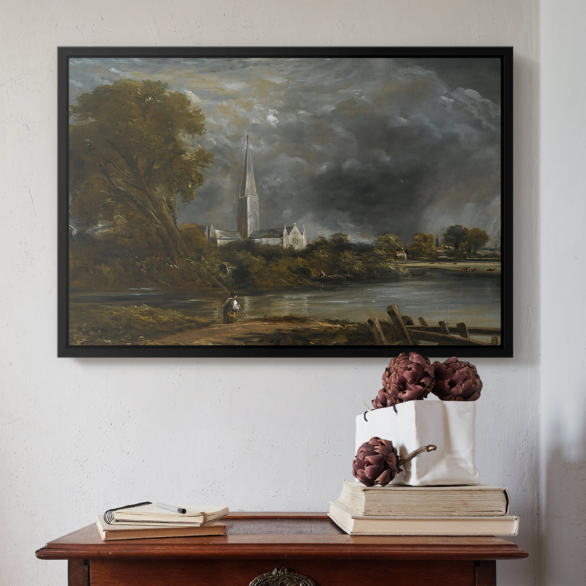 Salisbury Cathedral from the Meadows, c. 1831 - Floater Framed Canvas Print