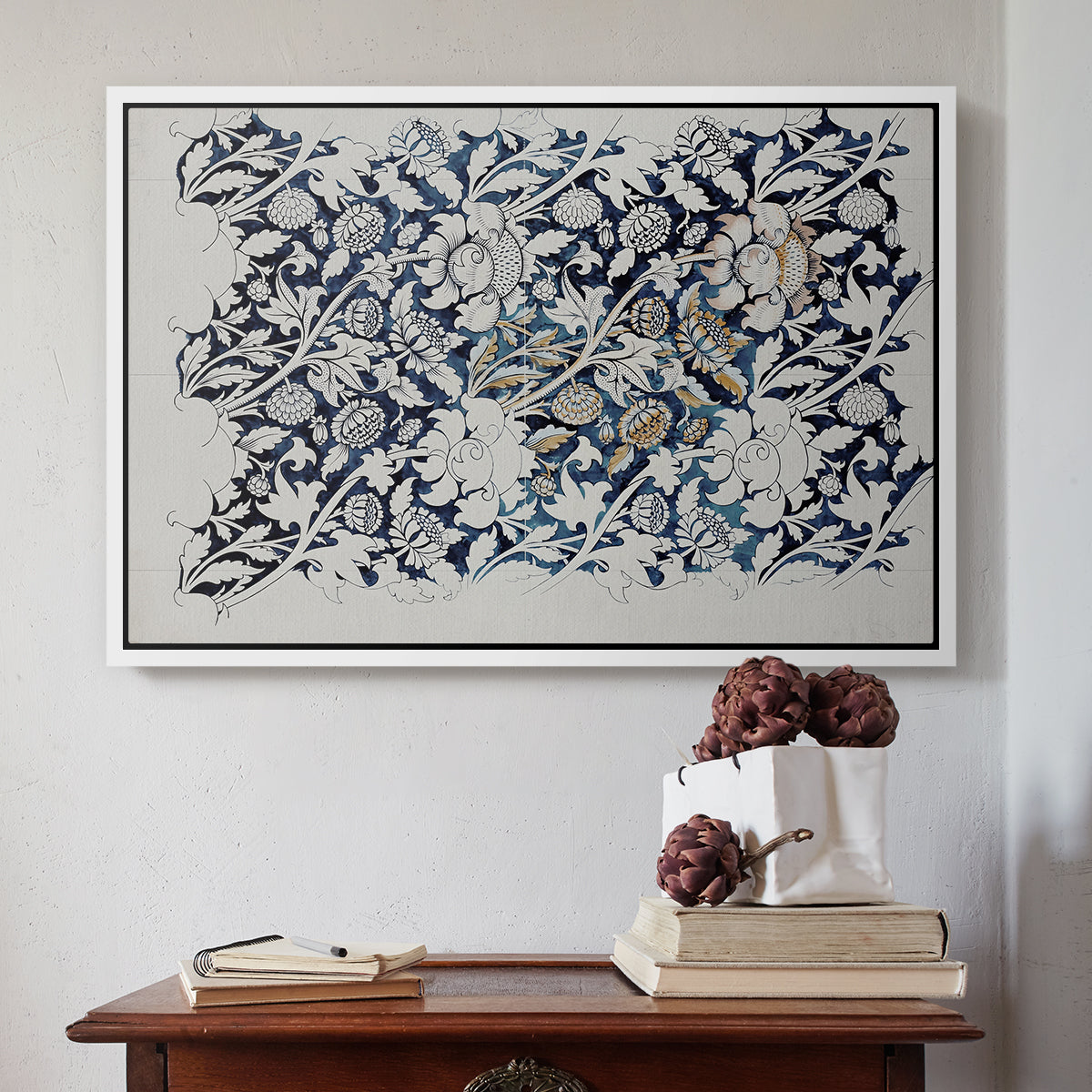 Watercolour for Printed Fabric Design: Wey, c. 1882-1883 - Floater Framed Canvas Print