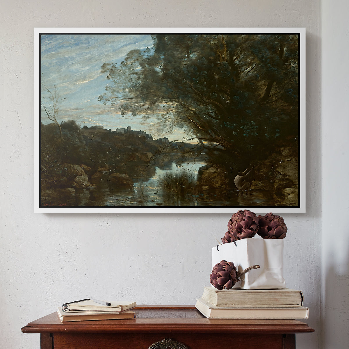 Souvenir of the Environs of Lake Nemi, 1865 - Floater Framed Canvas Print