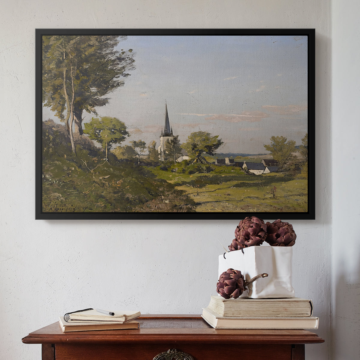 Village Landscape with Church, 1891 - Floater Framed Canvas Print