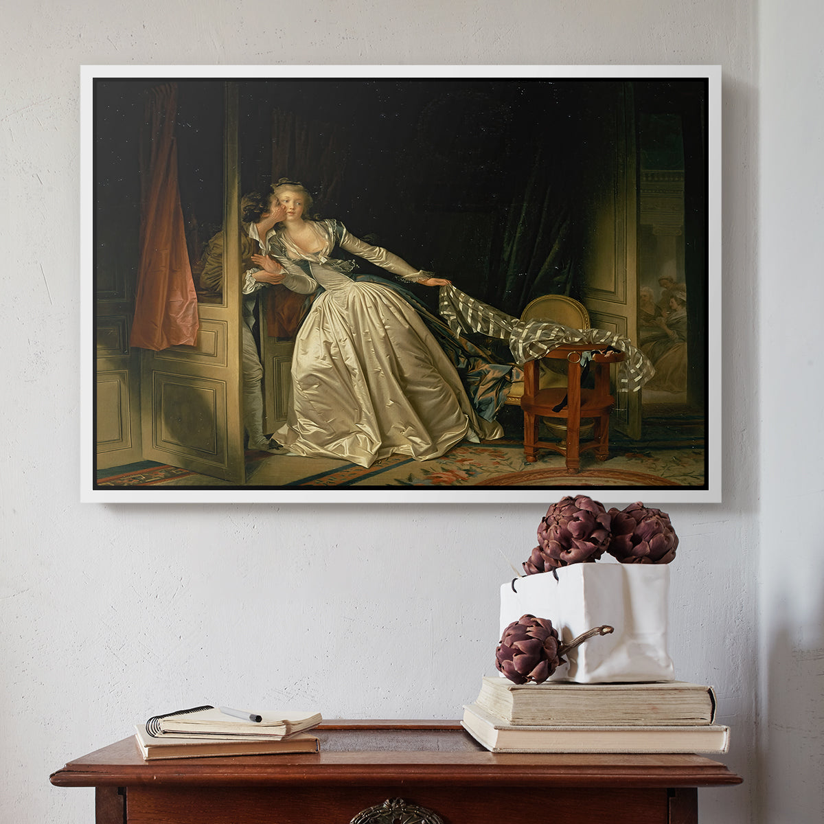 The Stolen Kiss (Le Baiser à la dérobée), c. 1788 - Floater Framed Canvas Print