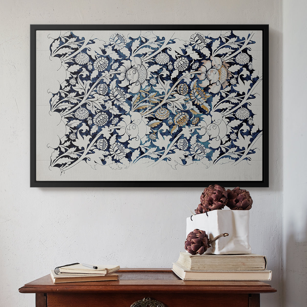Watercolour for Printed Fabric Design: Wey, c. 1882-1883 - Floater Framed Canvas Print