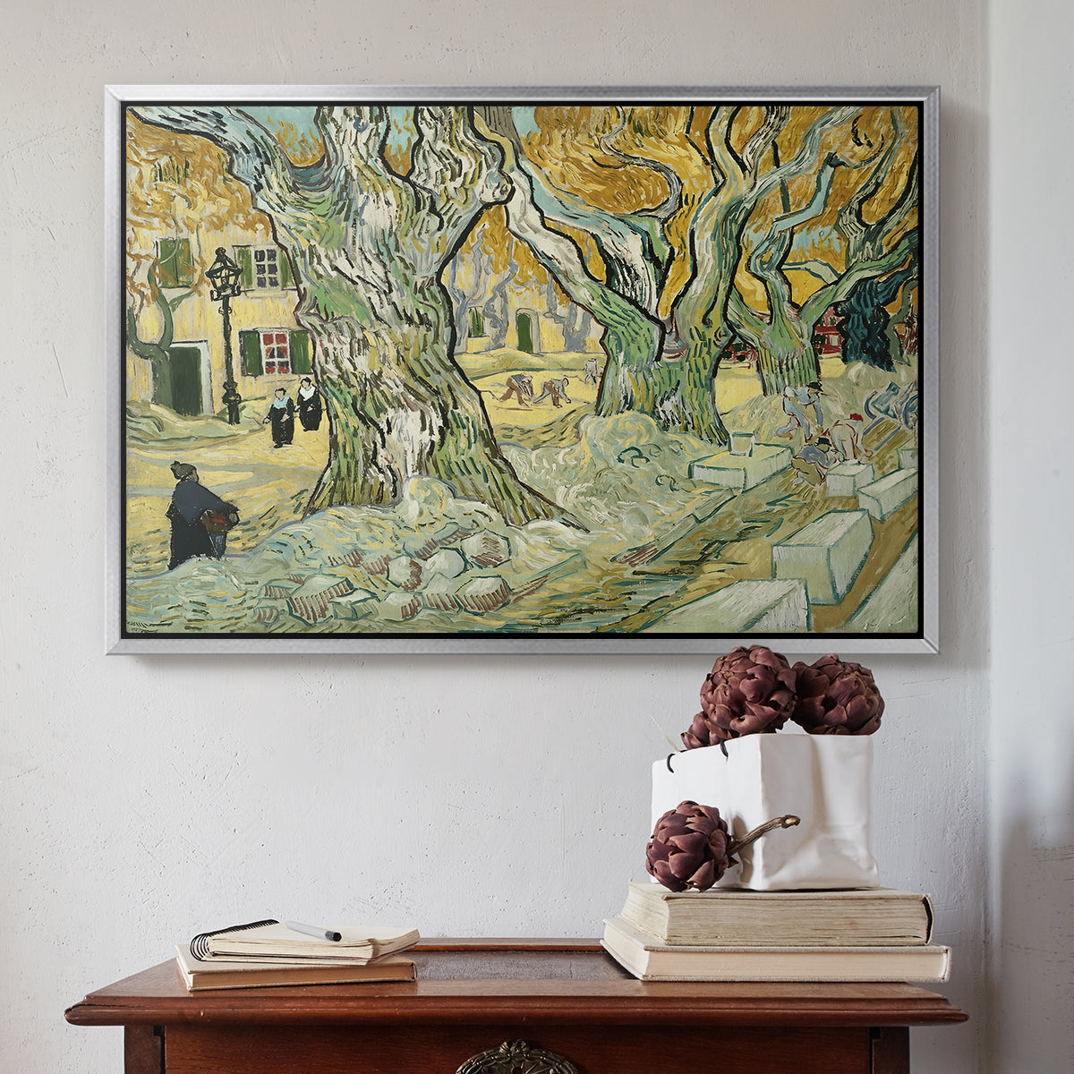 The Large Plane Trees (Road Menders at Saint-Rémy), 1889 - Floater Framed Canvas Print