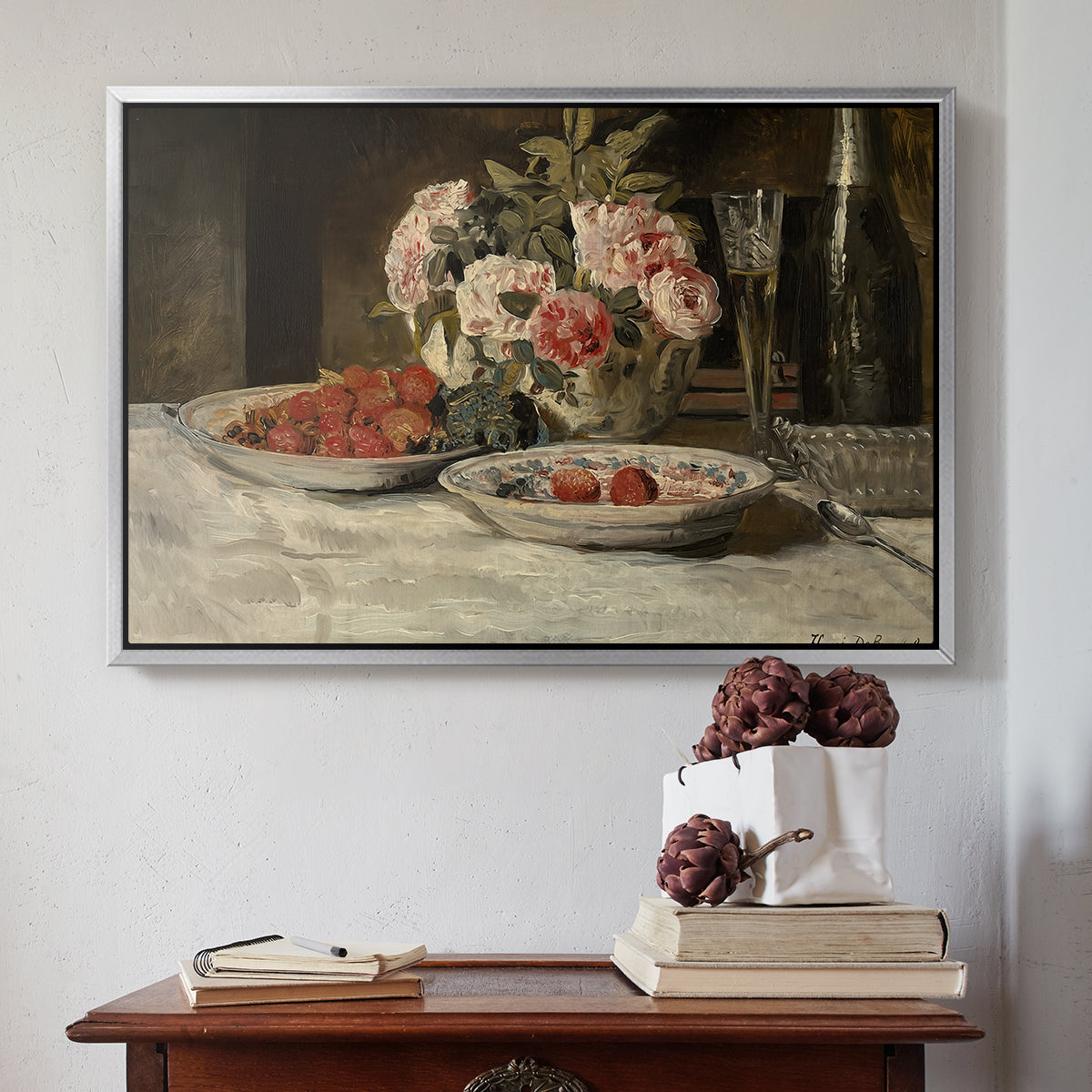 Strawberries and Champagne, c. 1881-1885 - Floater Framed Canvas Print
