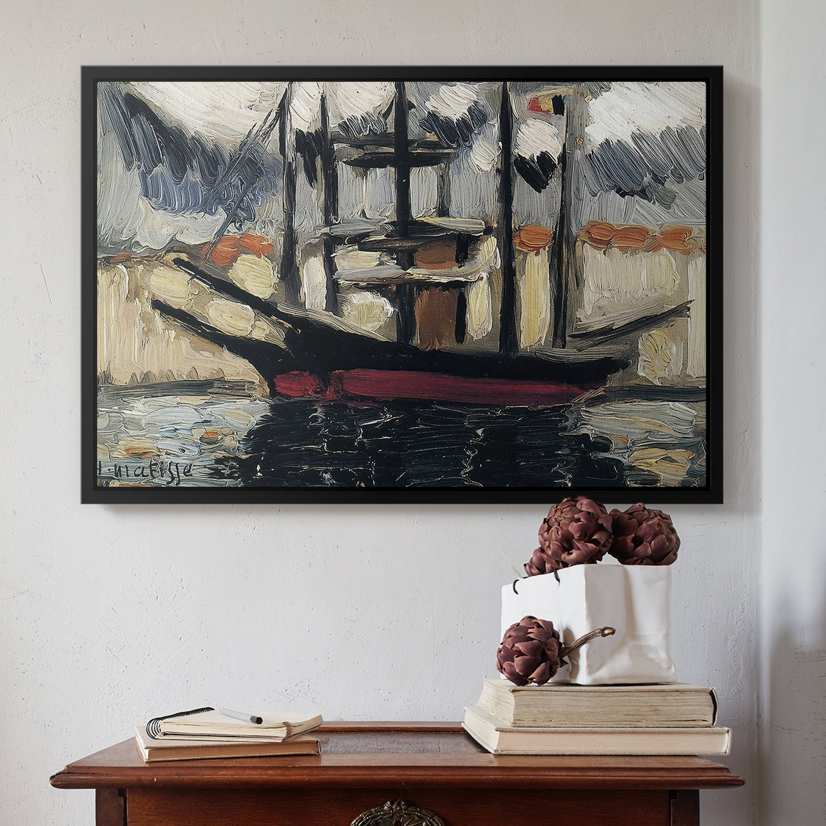 Two Boats Side by Side, Port of Marseilles, c. 1916 - Floater Framed Canvas Print