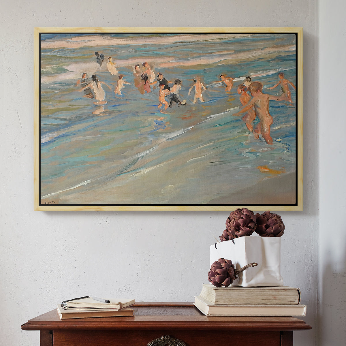 Children Playing on the Beach in Valencia, c. 1908 - Floater Framed Canvas Print