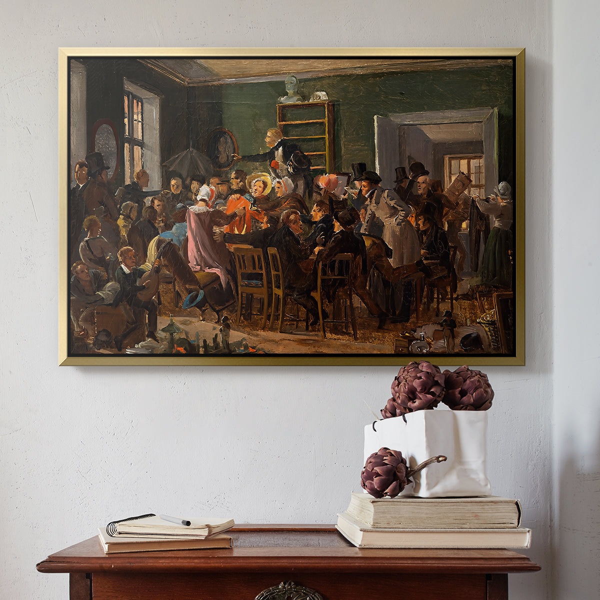 An Auction Scene, 1835 - Floater Framed Canvas Print