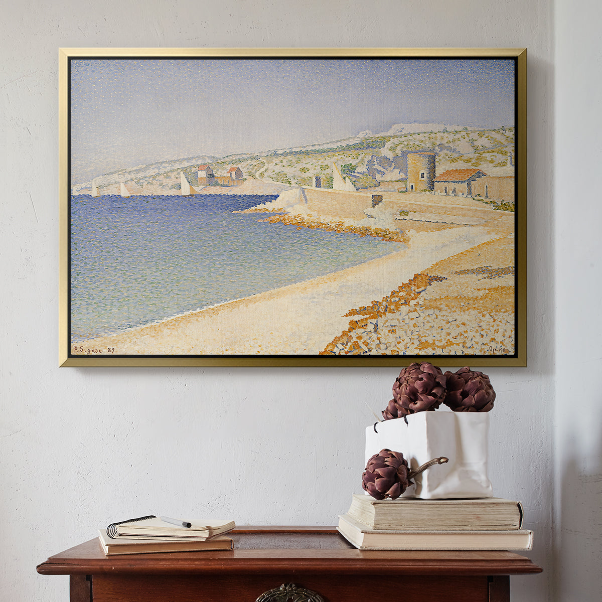 The Jetty at Cassis, Opus 198, 1889 - Floater Framed Canvas Print