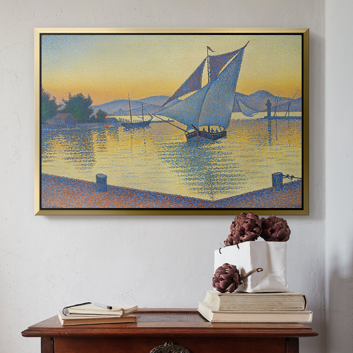 The Port at Sunset, Opus 236, Saint Tropez, 1892 - Floater Framed Canvas Print