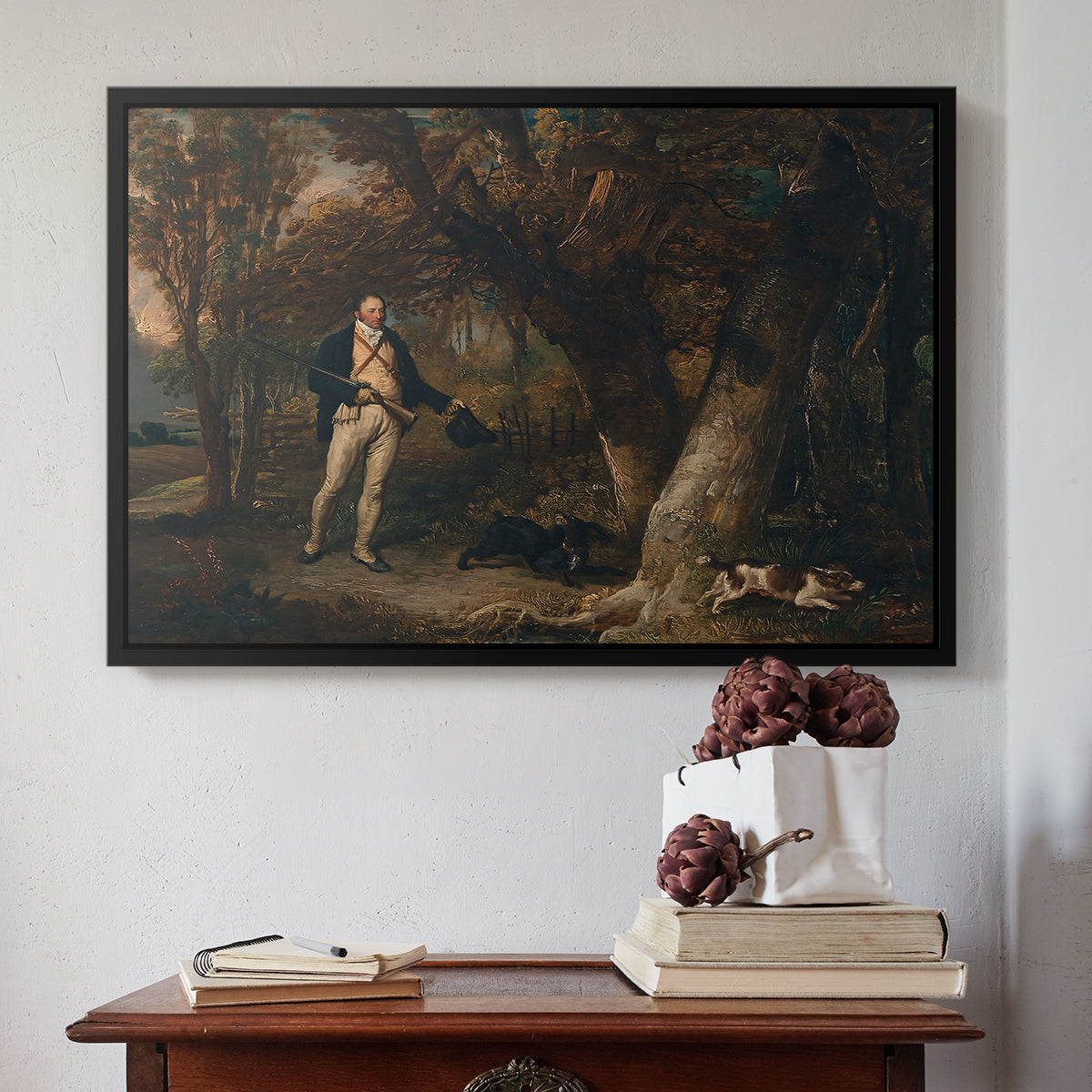 The Reverend Thomas Levett and Favourite Dogs, Cock-Shooting, 1811 - Floater Framed Canvas Print