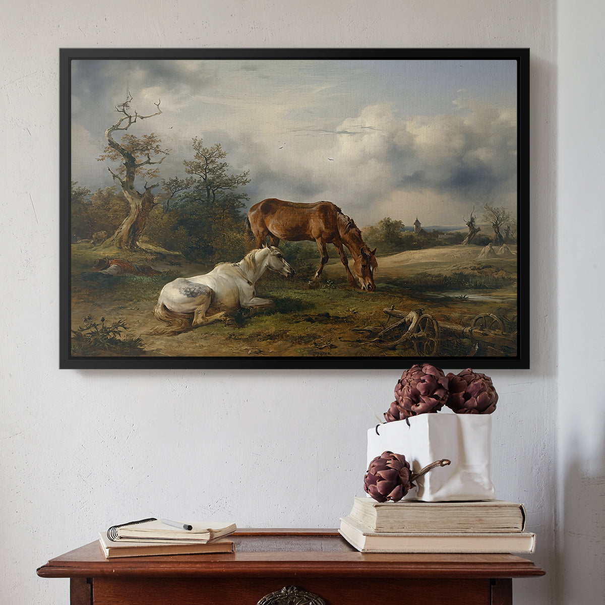 Two Horses on the Pasture, c. 1825 - Floater Framed Canvas Print