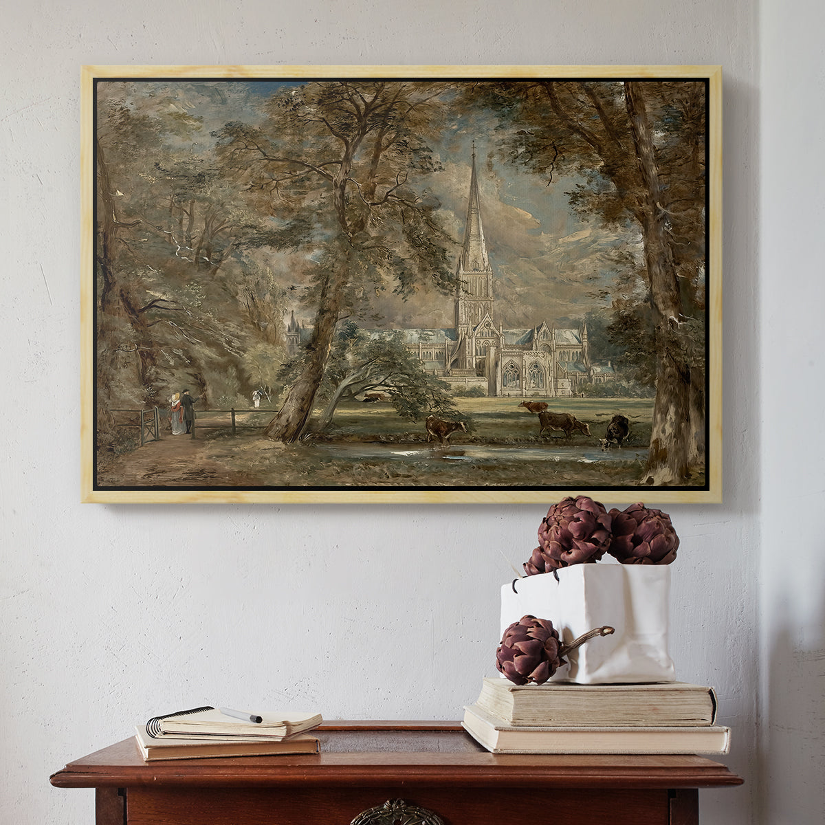 Salisbury Cathedral from the Bishop's Grounds, c. 1822-1823 - Floater Framed Canvas Print