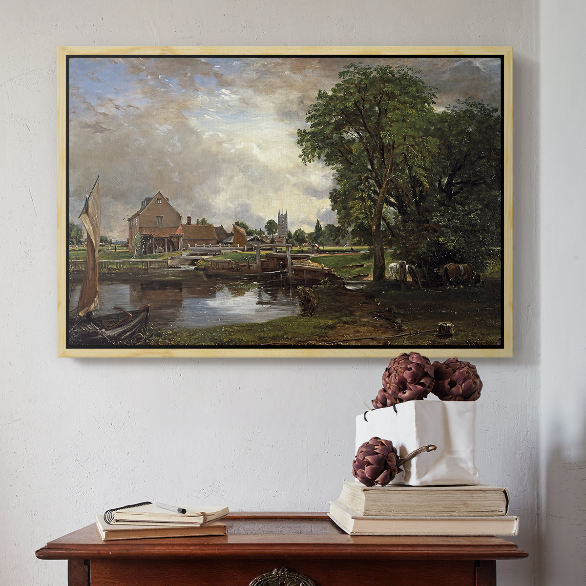 Dedham Lock and Mill, c. 1820 - Floater Framed Canvas Print