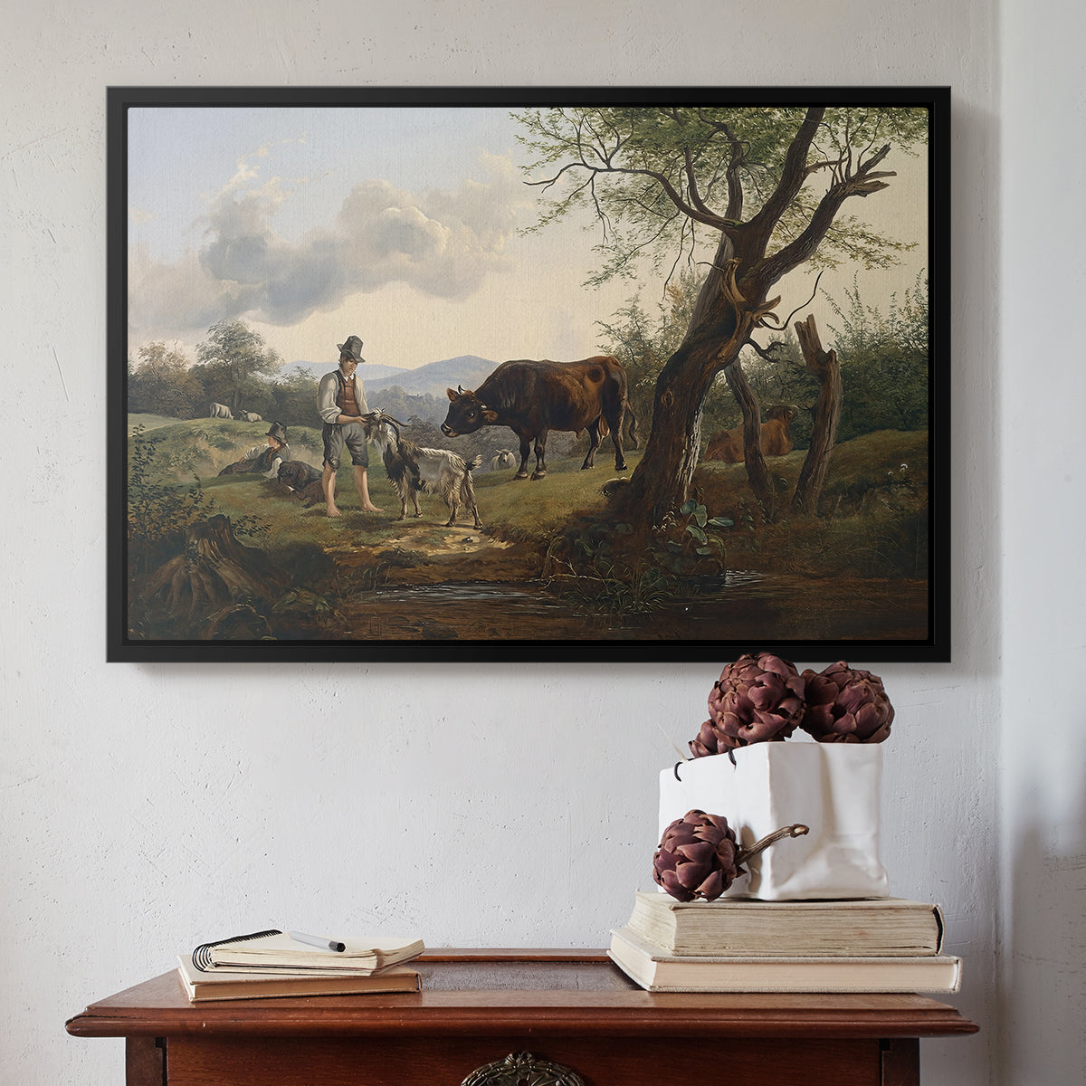 Shepherd with Billy Goat, c. 1830 - Floater Framed Canvas Print