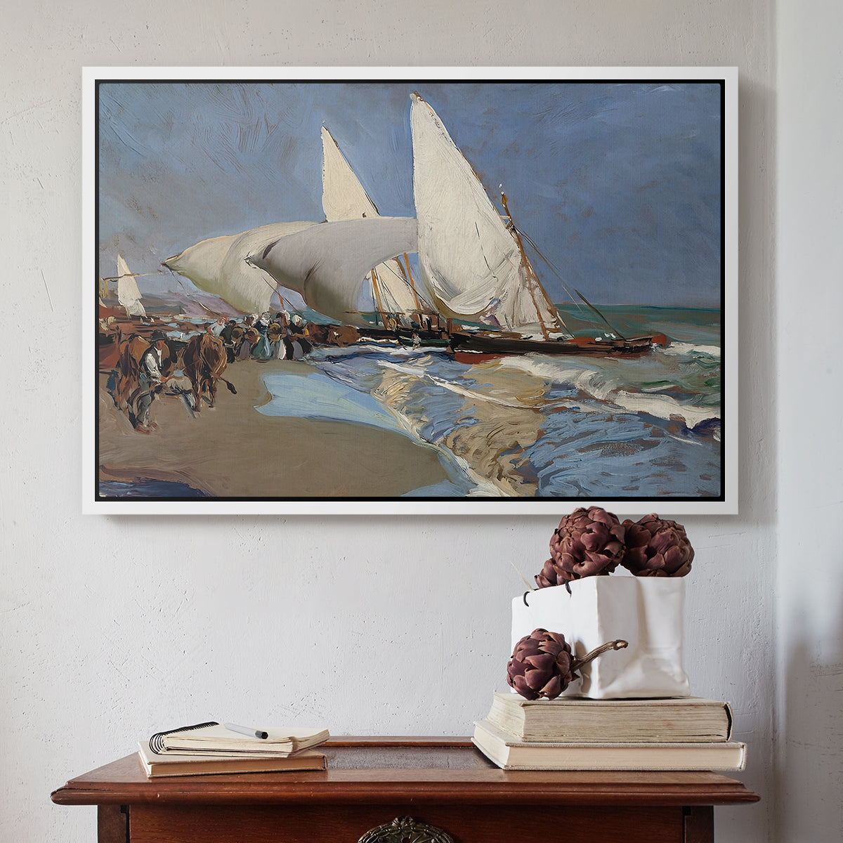 The Beach at Valencia, 1908 - Floater Framed Canvas Print