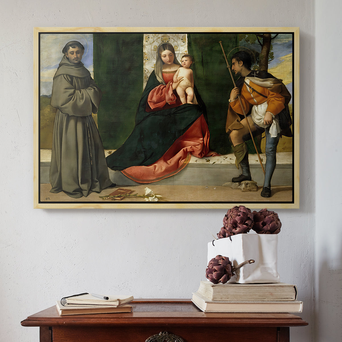 Madonna and Child with Saints Anthony of Padua and Roch, c. 1510 - Floater Framed Canvas Print