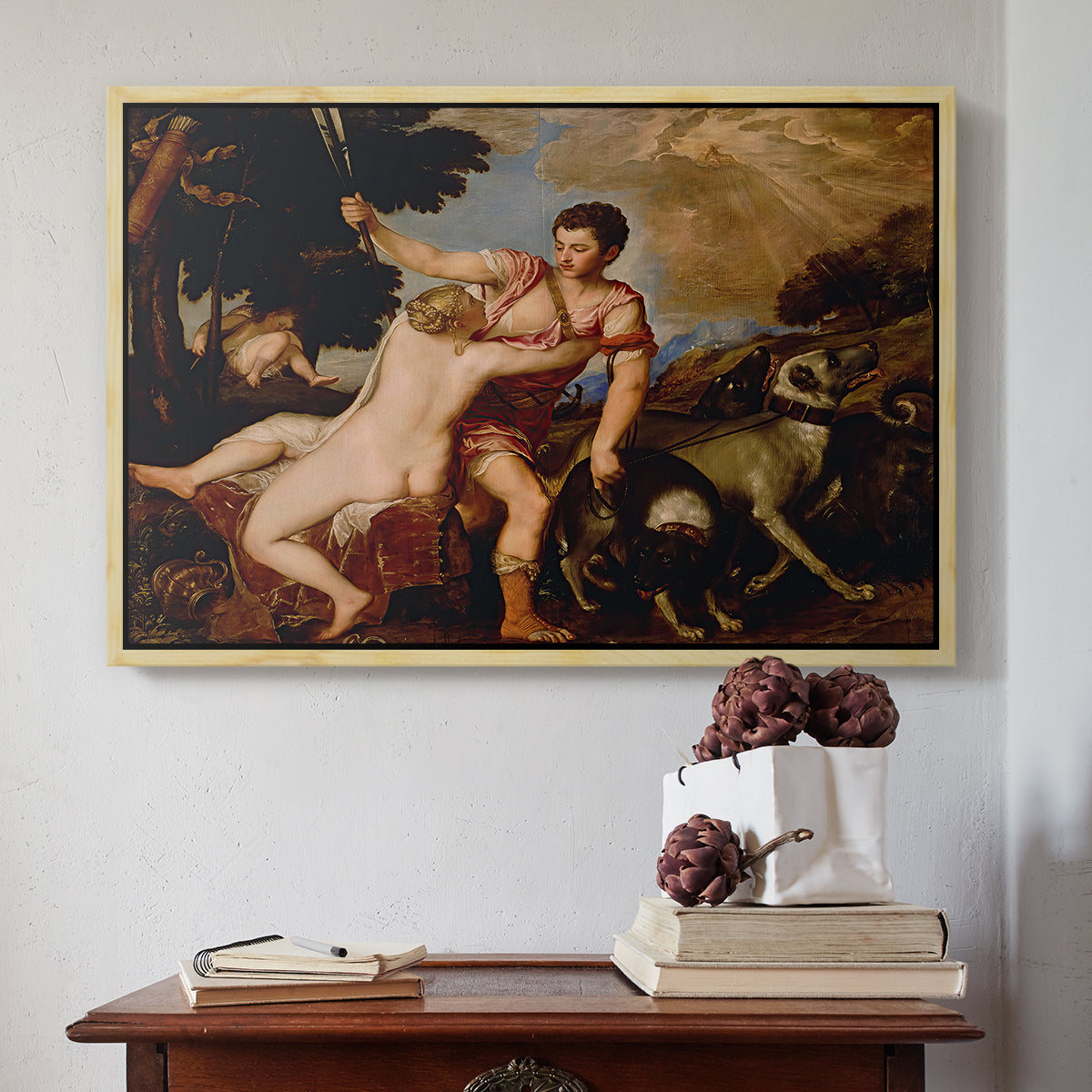 Venus and Adonis, 1554 - Floater Framed Canvas Print