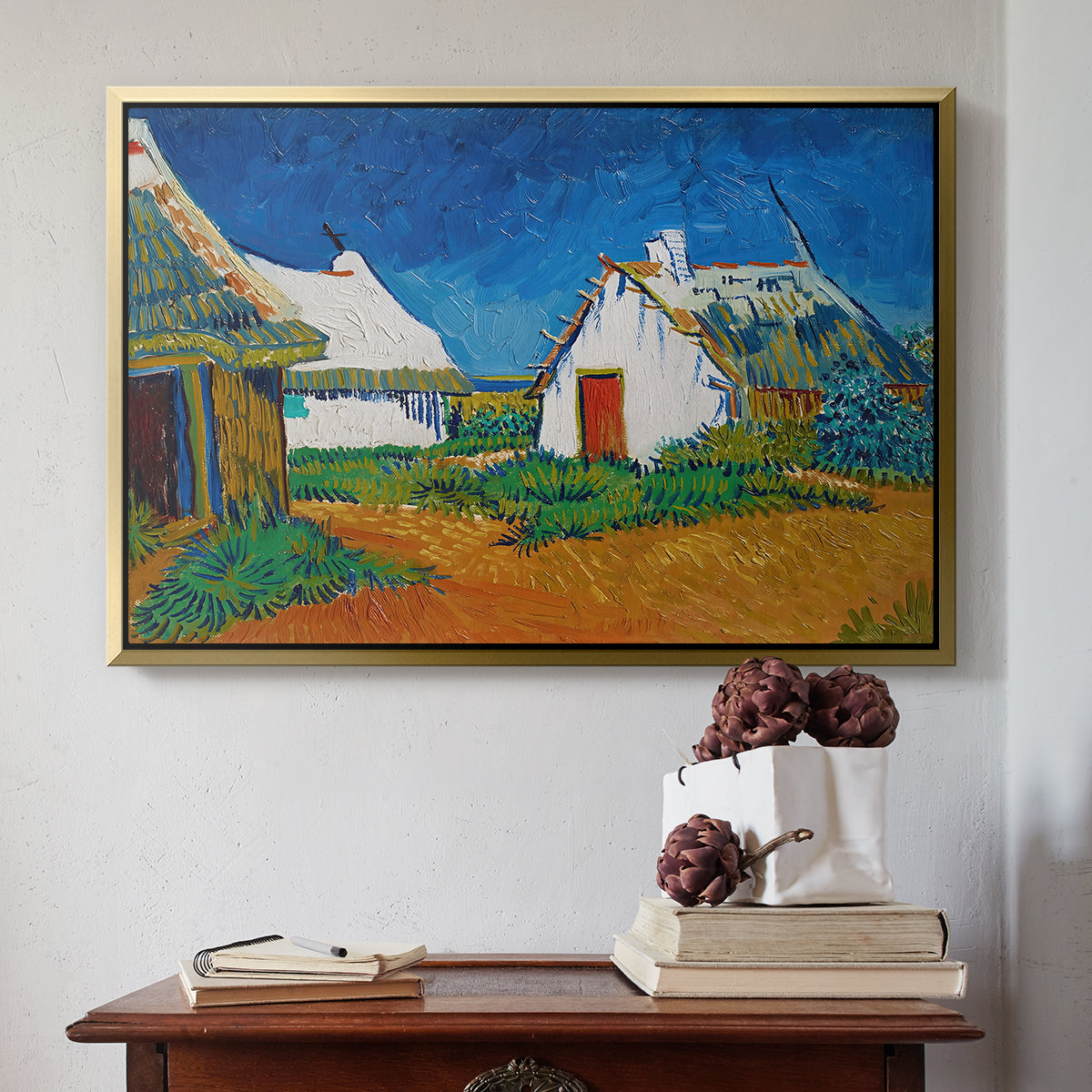 Three White Cottages at Saintes-Maries, 1888 - Floater Framed Canvas Print