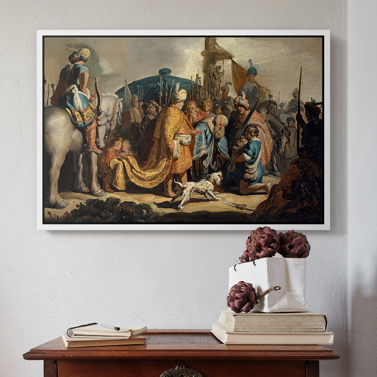 David with Goliath's Head in front of Saul, for Rembrandt, 1627 - Floater Framed Canvas Print