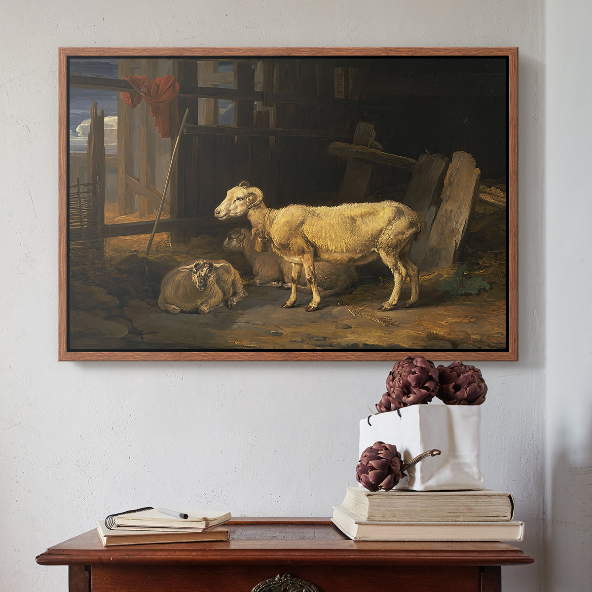 Sheep in a Stable, 1810 - Floater Framed Canvas Print