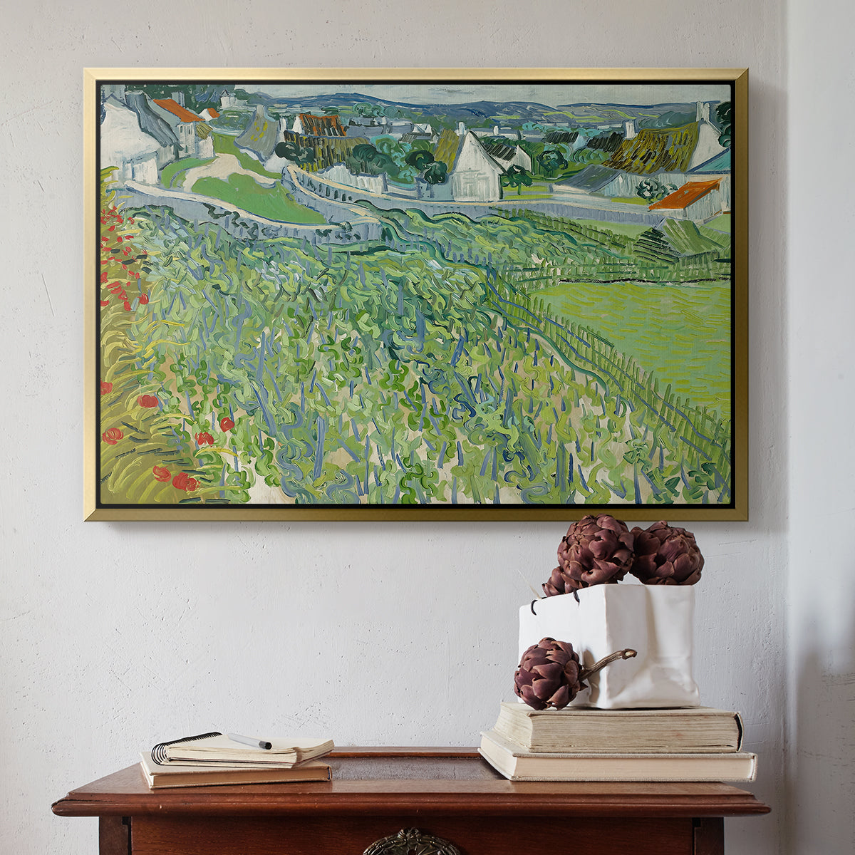 Vineyards at Auvers, 1890 - Floater Framed Canvas Print