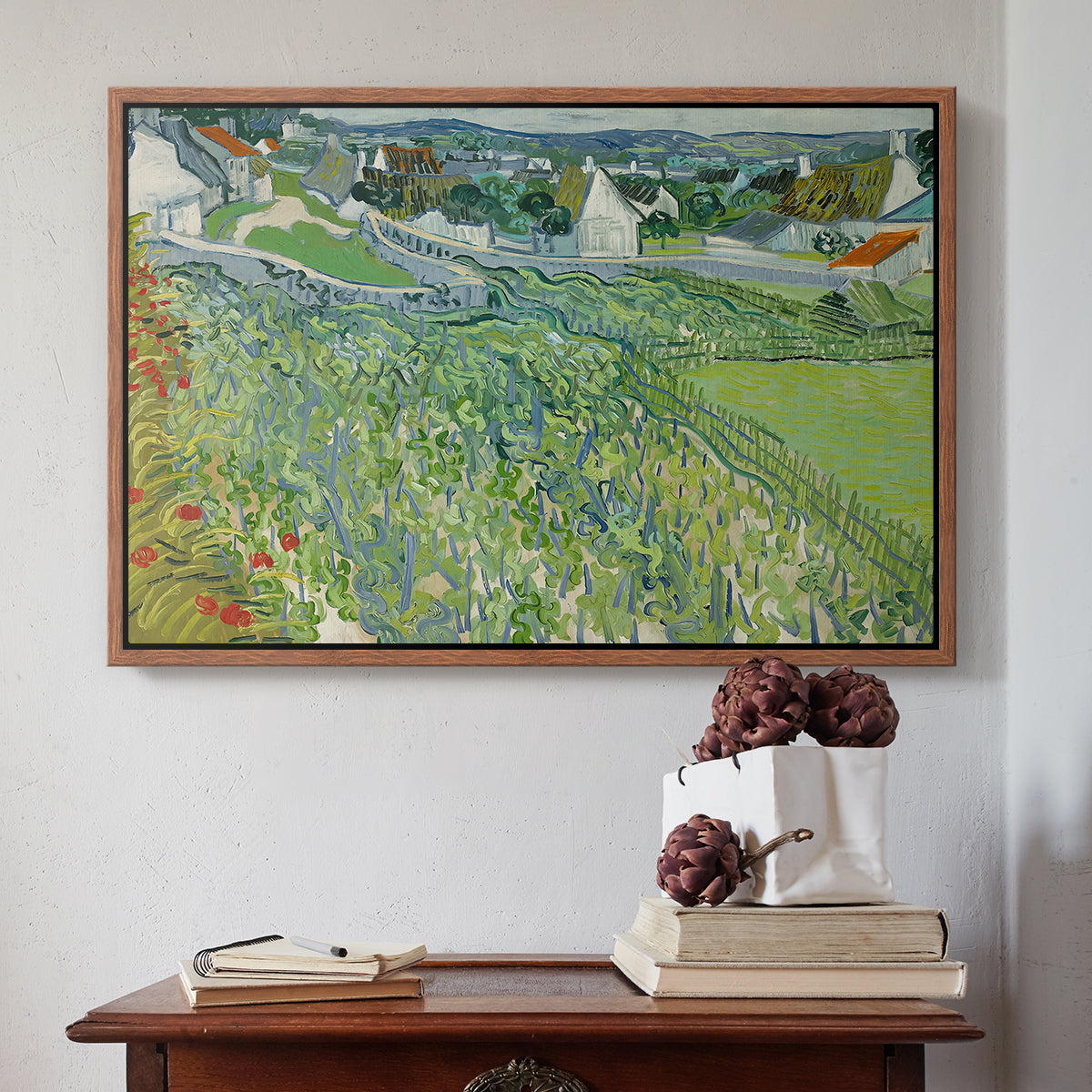 Vineyards at Auvers, 1890 - Floater Framed Canvas Print