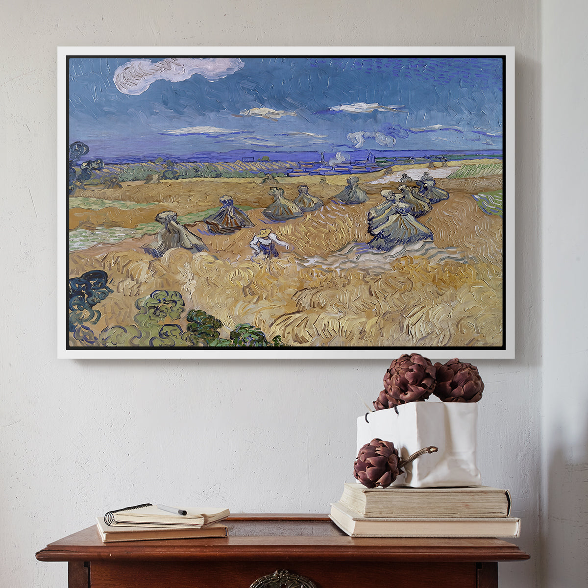 Wheat Field with Reaper, Auvers, 1888 - Floater Framed Canvas Print