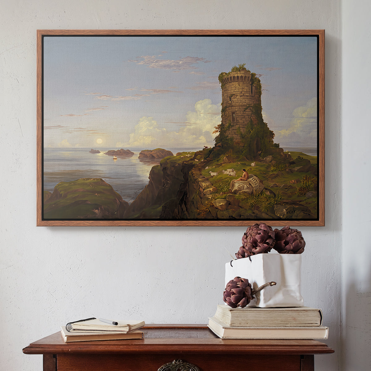 Italian Coast Scene with Ruined Tower, 1838 - Floater Framed Canvas Print