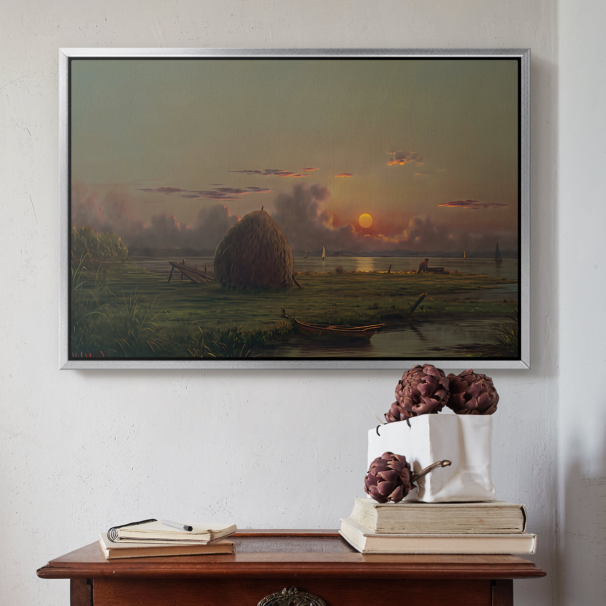 Haystack at Sunset, 1880 - Floater Framed Canvas Print