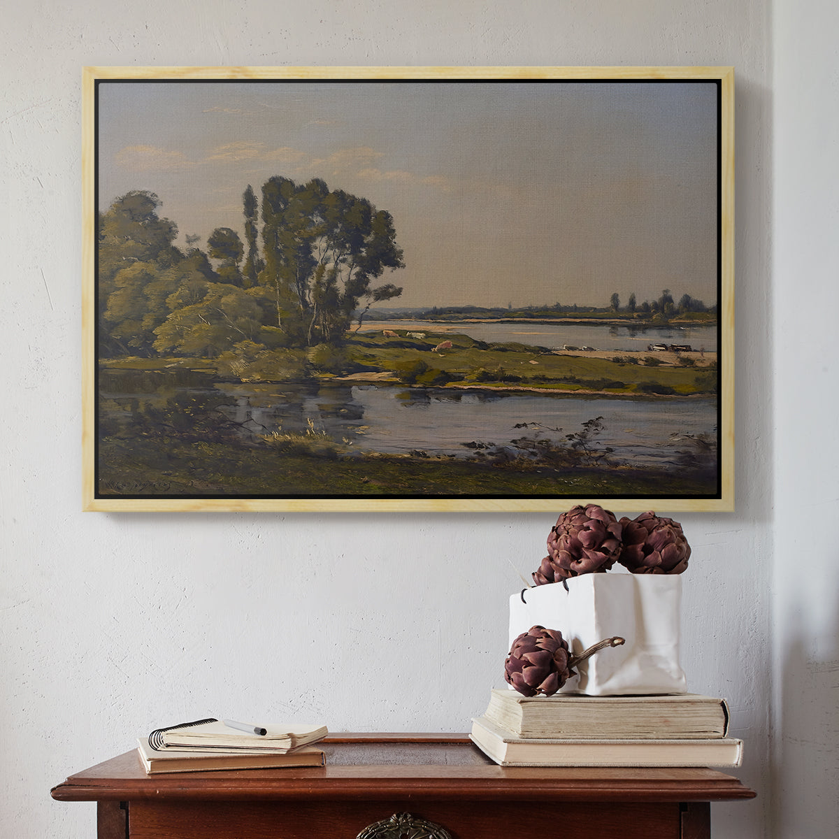 Landscape with a River, 1892 - Floater Framed Canvas Print