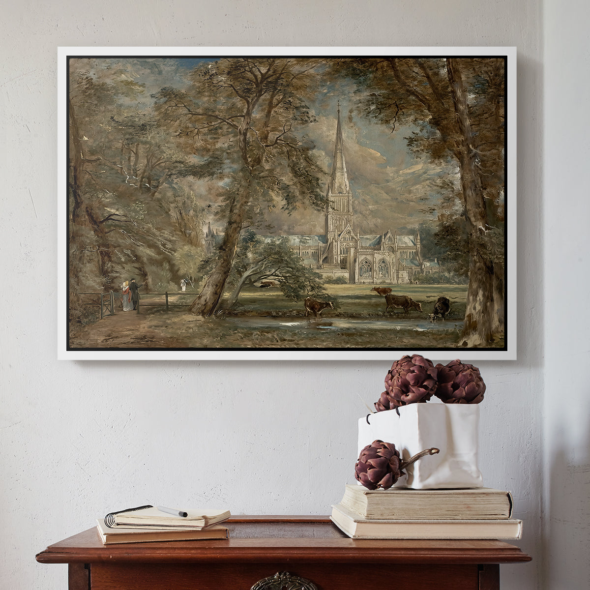 Salisbury Cathedral from the Bishop's Grounds, c. 1822-1823 - Floater Framed Canvas Print