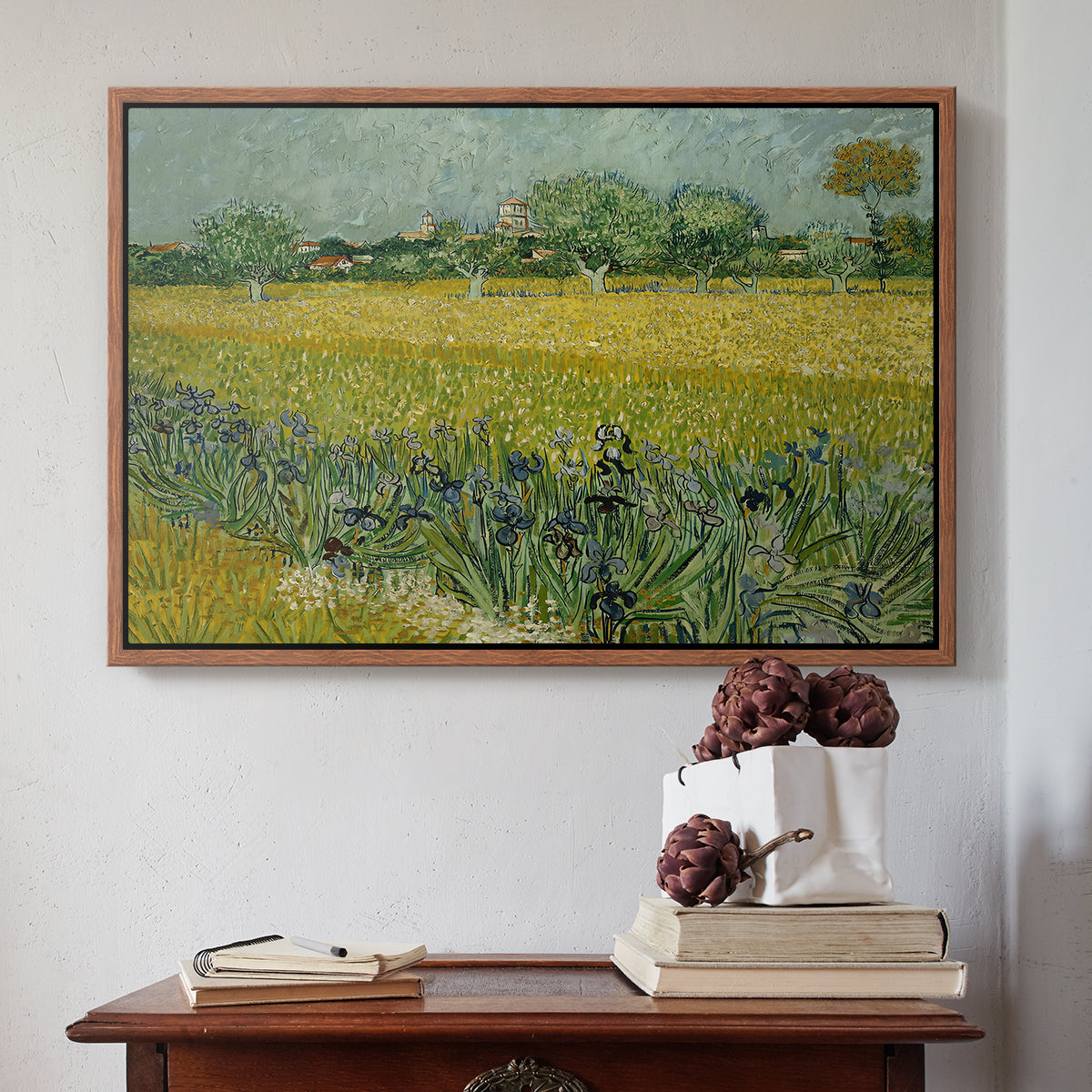 Field with Irises near Arles, 1888 - Floater Framed Canvas Print