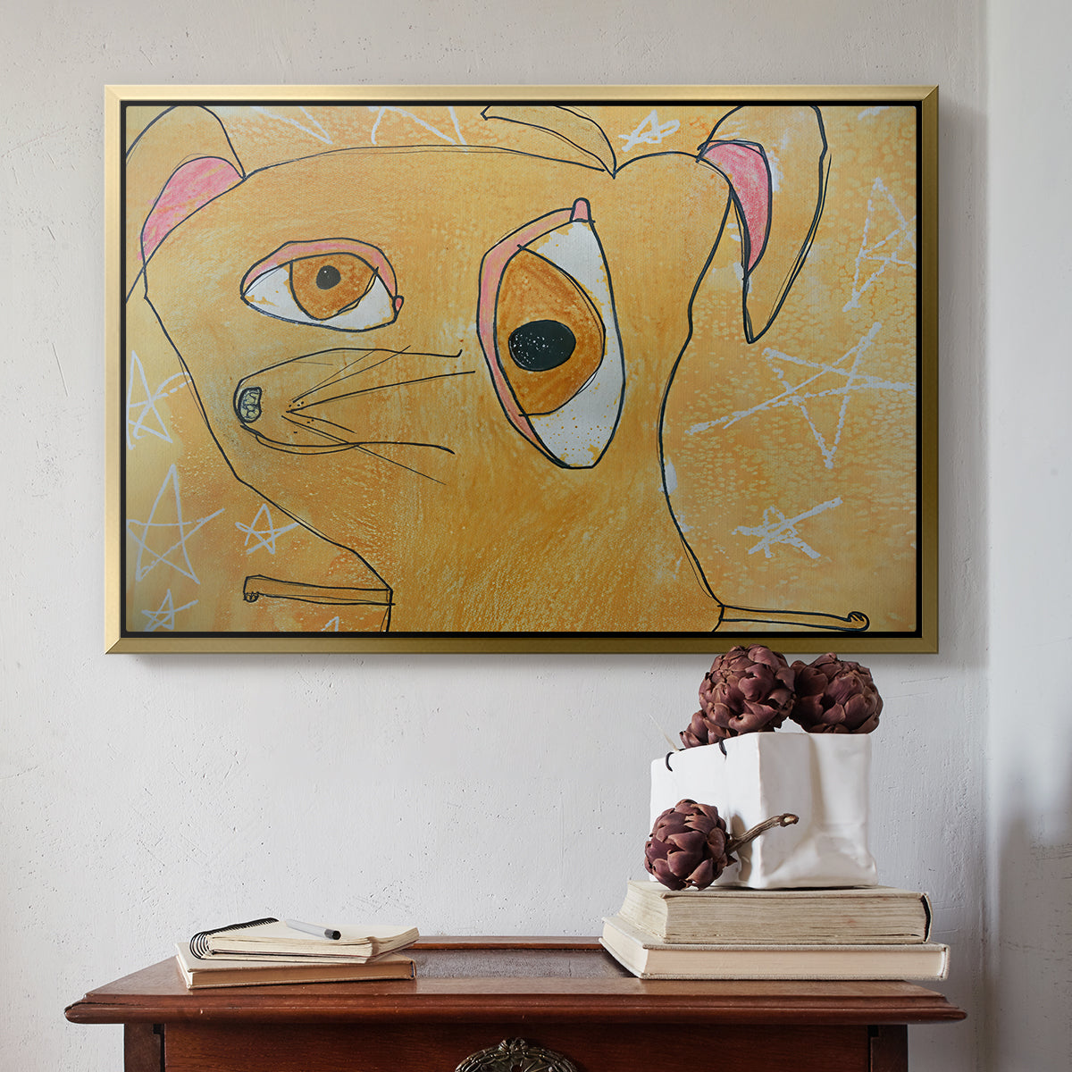 Cubist Dog with Stars (Student Art) - Floater Framed Canvas Print