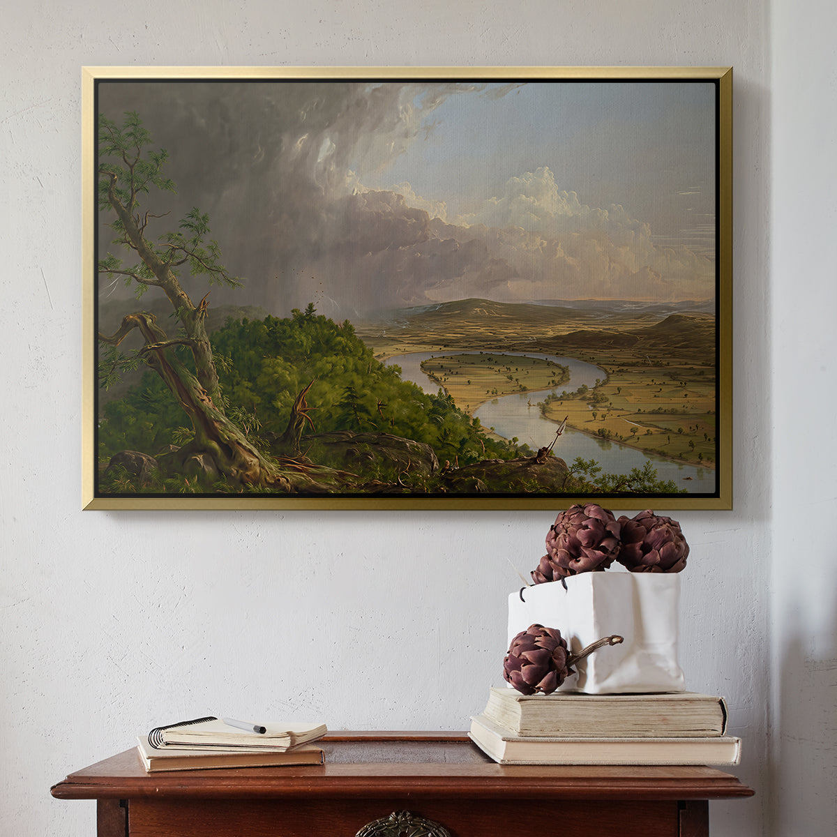 View from Mount Holyoke, Northampton, Massachusetts, after a Thunderstorm (Oxbow), 1836 - Floater Framed Canvas Print