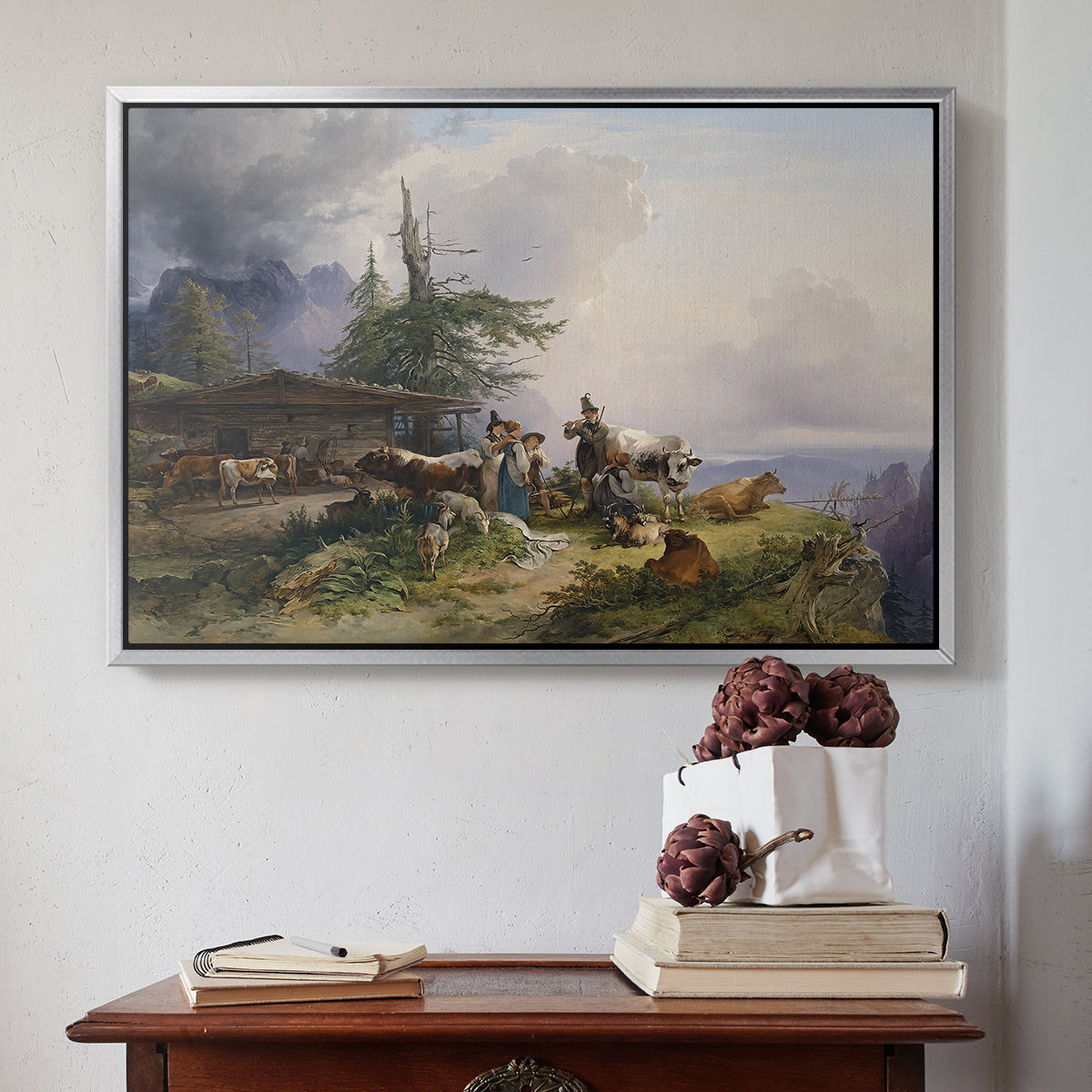 An Alpine Farm on the Untersberg, 1835 - Floater Framed Canvas Print