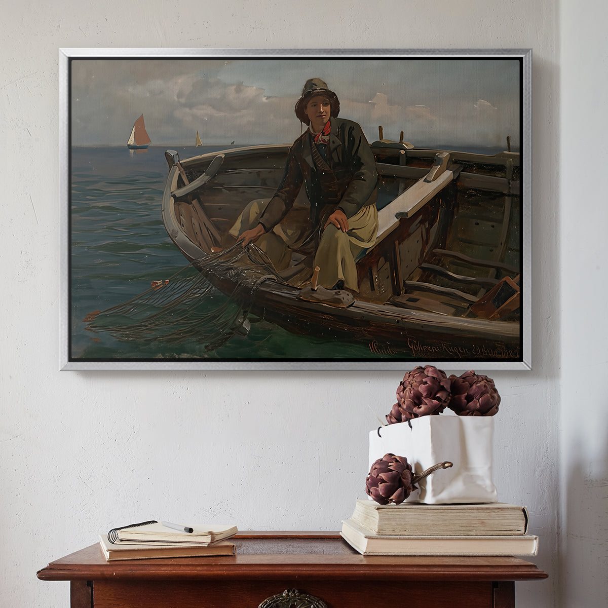 Fishermen from Rügen, 1882 - Floater Framed Canvas Print