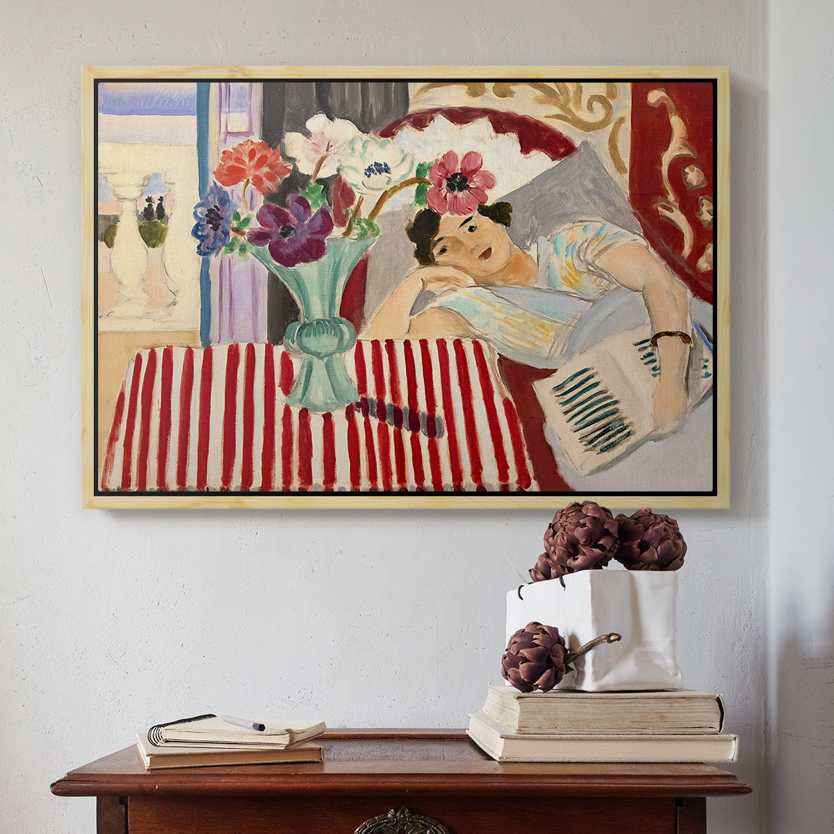 Woman with Anemones (Femme et anémones), c. 1920-1921 - Floater Framed Canvas Print