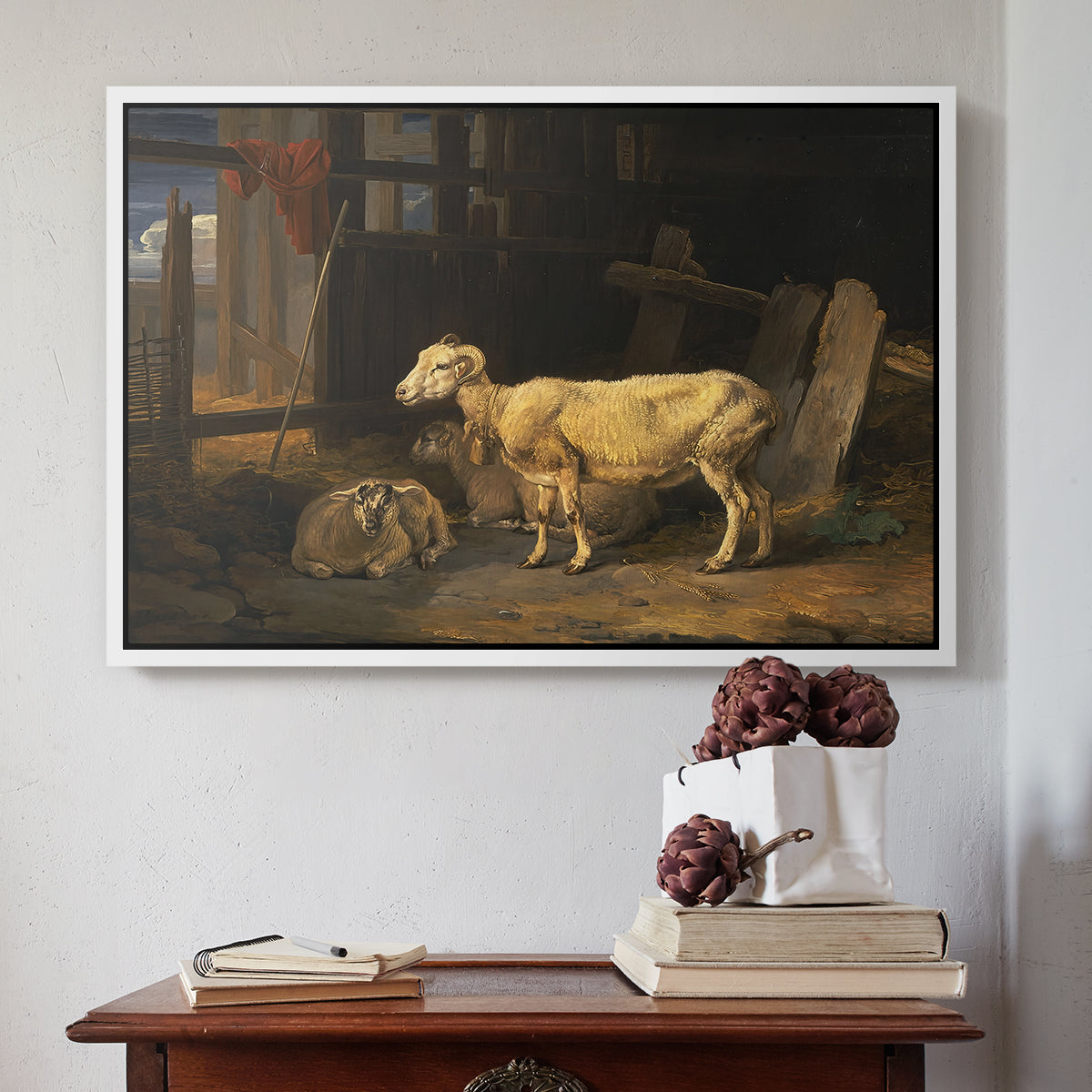 Sheep in a Stable, 1810 - Floater Framed Canvas Print