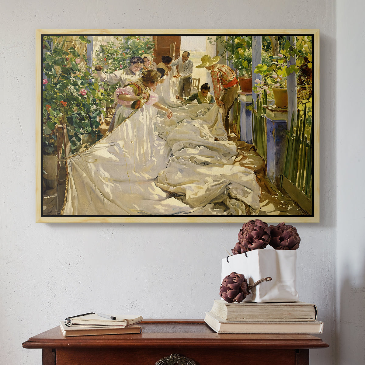 Sewing the Sail, 1896 - Floater Framed Canvas Print